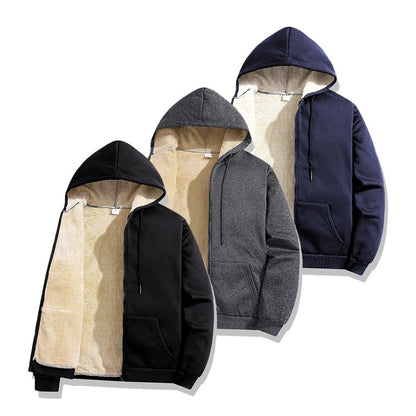 Mens Winter Lambs wool Hooded Jacket Soft Warm Coat