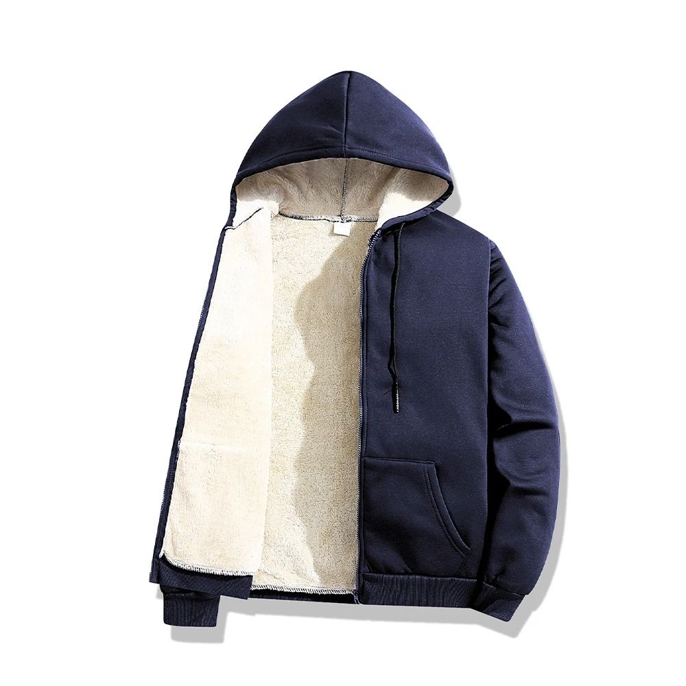 Mens Winter Lambs Wool Hooded Jacket Soft Warm Coat 1