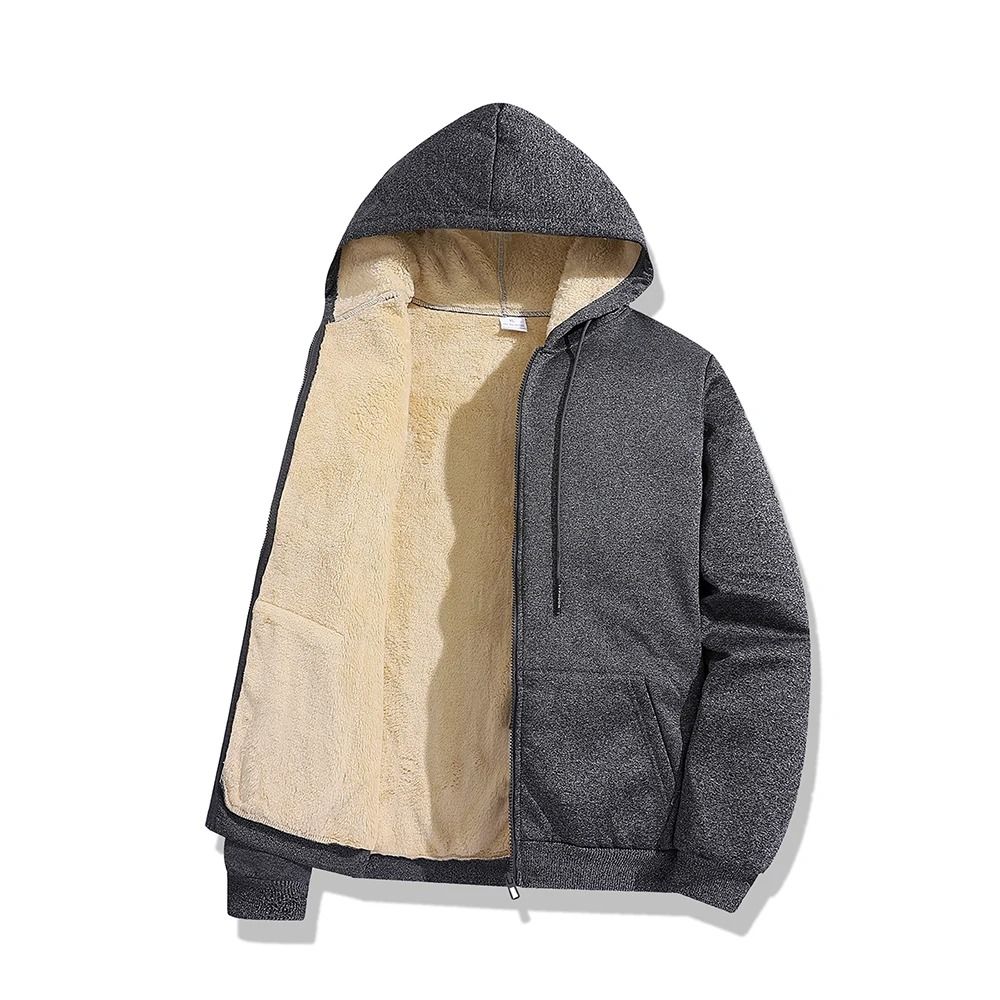 Mens Winter Lambs Wool Hooded Jacket Soft Warm Coat 7