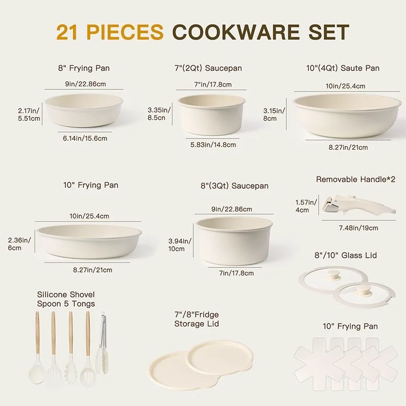 21 Piece Ceramic Non Stick Cookware Set With Sensor Handles 2