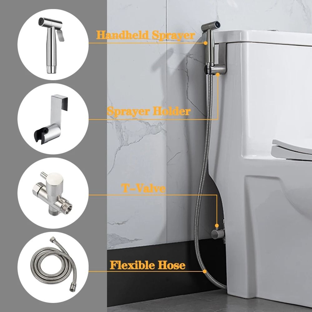 Handheld Stainless Steel Toilet Bidet Sprayer Set For Bathroom 3