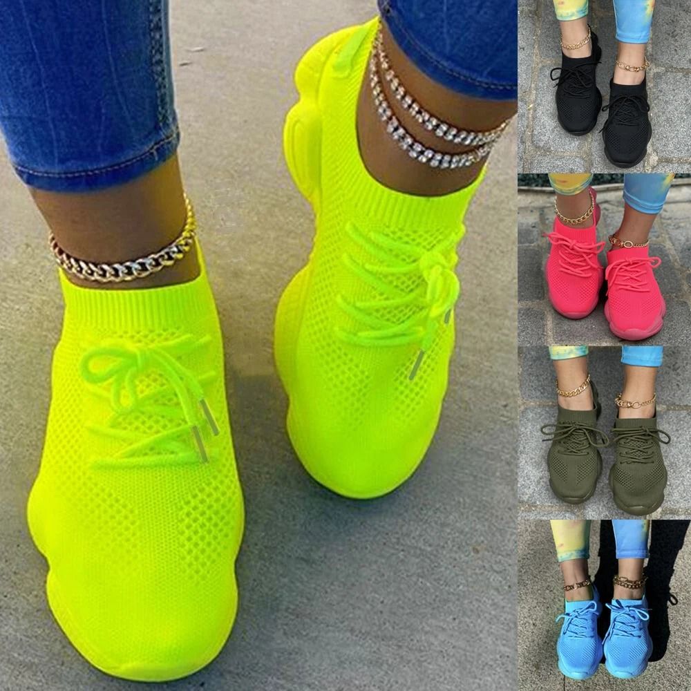 Womens Breathable Mesh Sneakers Comfortable Lace Up Trainers