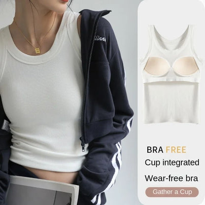 Womens Ribbed Tank Top With Chest Pad Summer Casual Camisole 2