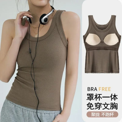 Womens Ribbed Tank Top With Chest Pad Summer Casual Camisole 4