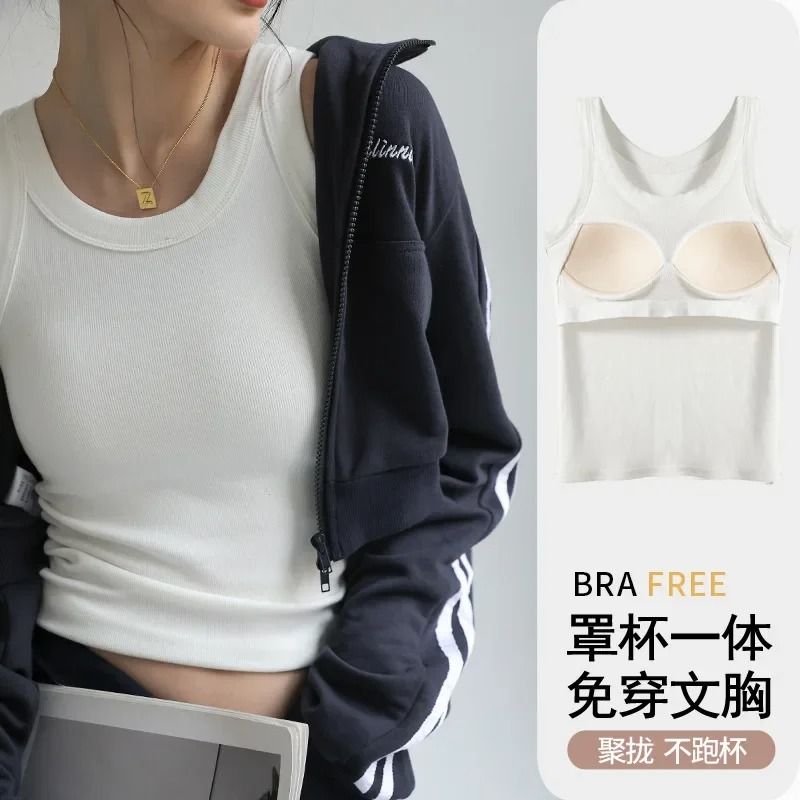 Womens Ribbed Tank Top With Chest Pad Summer Casual Camisole 9