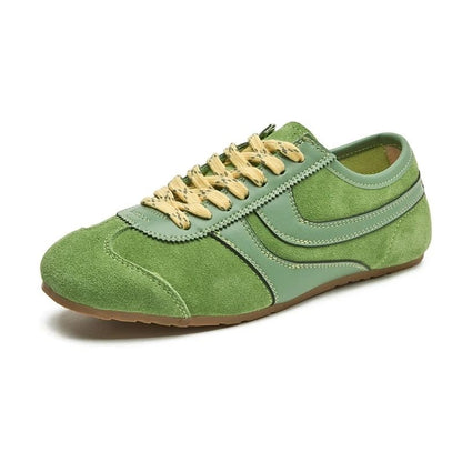 Womens Retro Leather German Training Sneakers Lace Up Flats 2