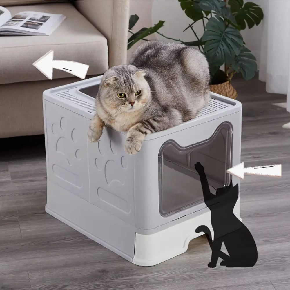 Foldable Cat Litter Box With Drawer Design And Scooper 1