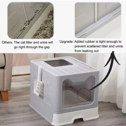 Foldable Cat Litter Box With Drawer Design And Scooper 2