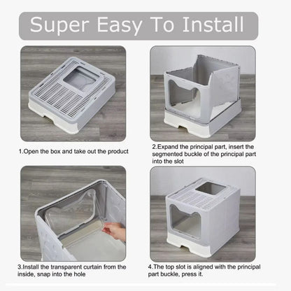 Foldable Cat Litter Box With Drawer Design And Scooper 4