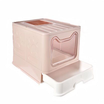 Foldable Cat Litter Box With Drawer Design And Scooper 7