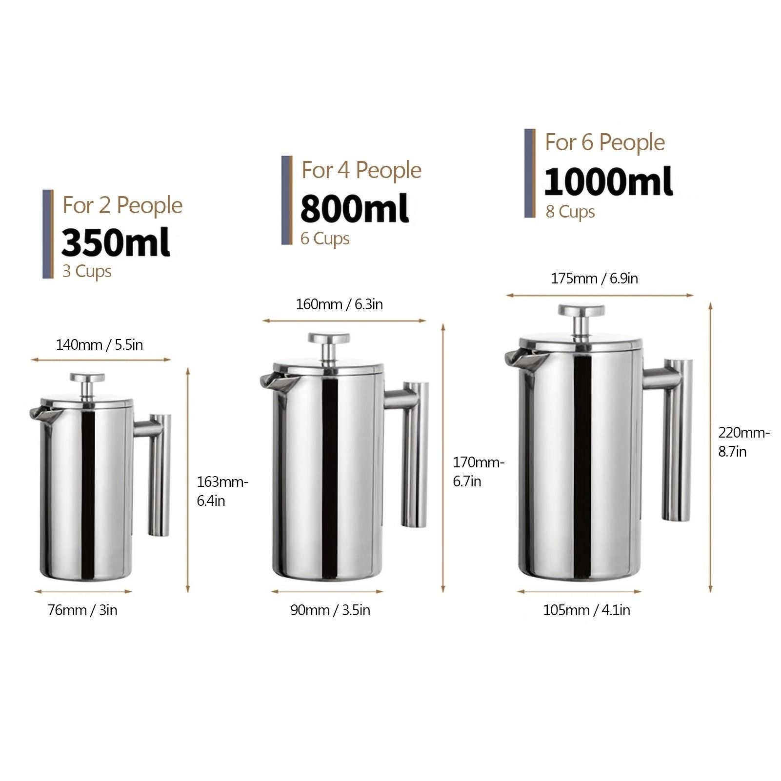 Stainless Steel French Press Coffee Maker Double Walled Insulated 4