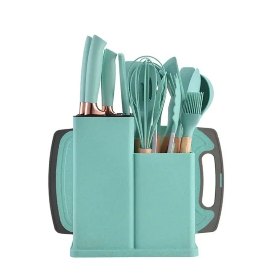19 Piece Food Grade Silicone Kitchenware Set With Knives And Cutting Board 6
