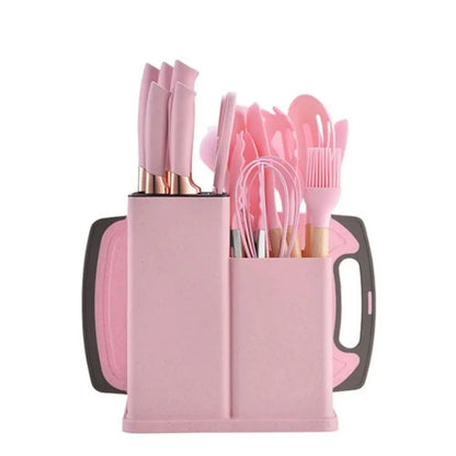 19 Piece Food Grade Silicone Kitchenware Set With Knives And Cutting Board 10