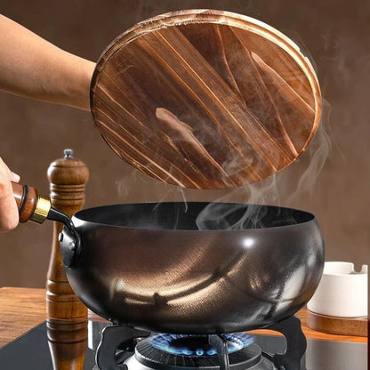 Handmade Forged Non Stick Pan With Wood Or Glass Lid 3