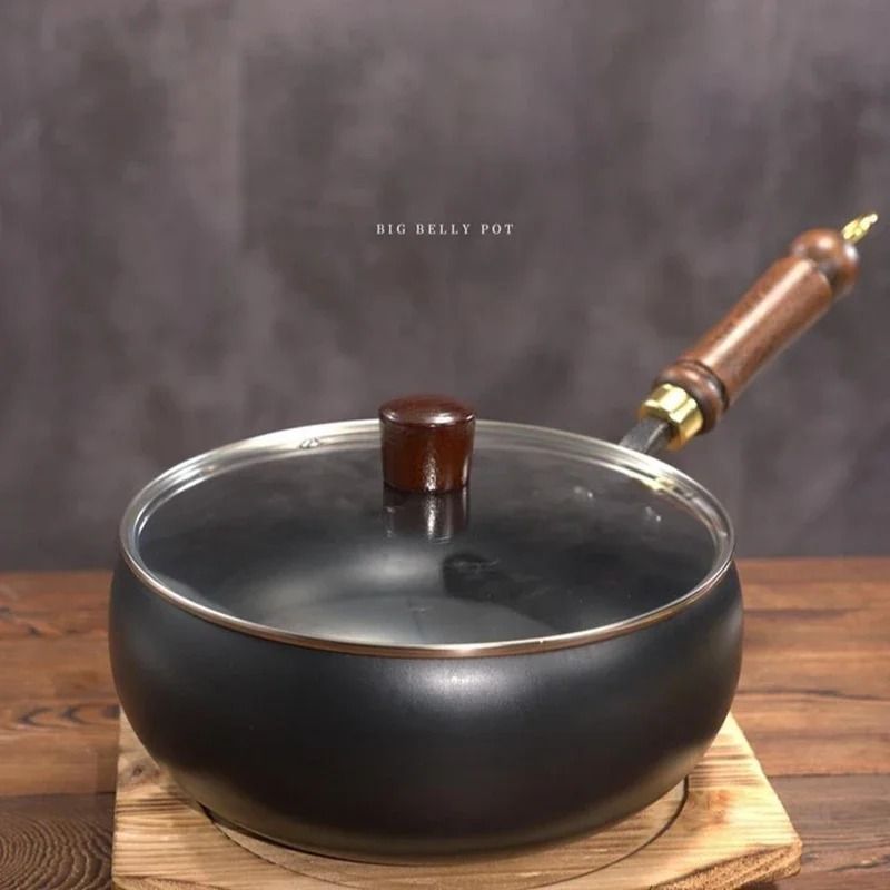 Handmade Forged Non Stick Pan With Wood Or Glass Lid 6