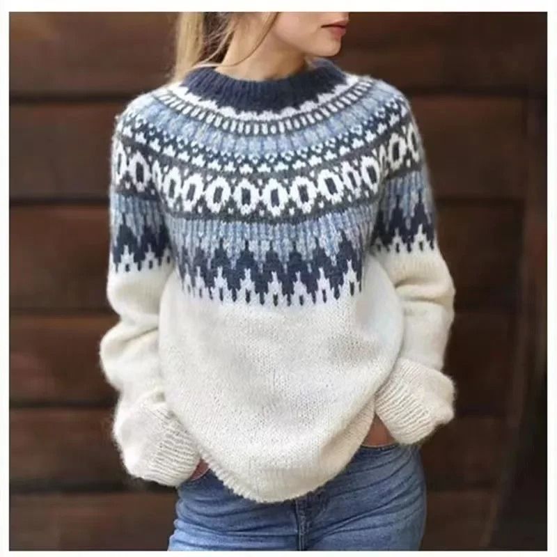 Womens Crew Neck Knit Sweater Casual Pullover