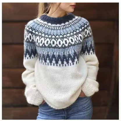 Womens Crew Neck Knit Sweater Casual Pullover