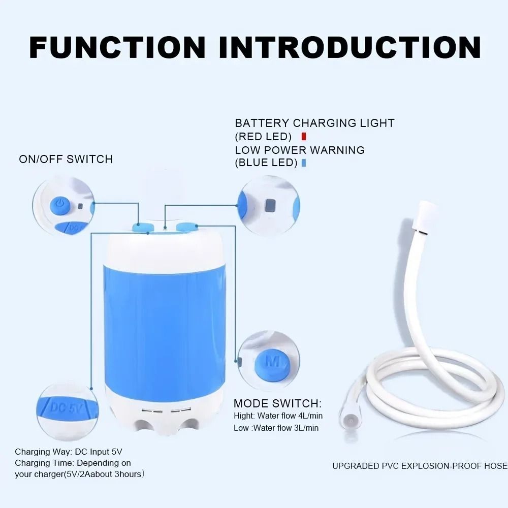 Portable USB Rechargeable Shower Head And Garden Hose Nozzle 3