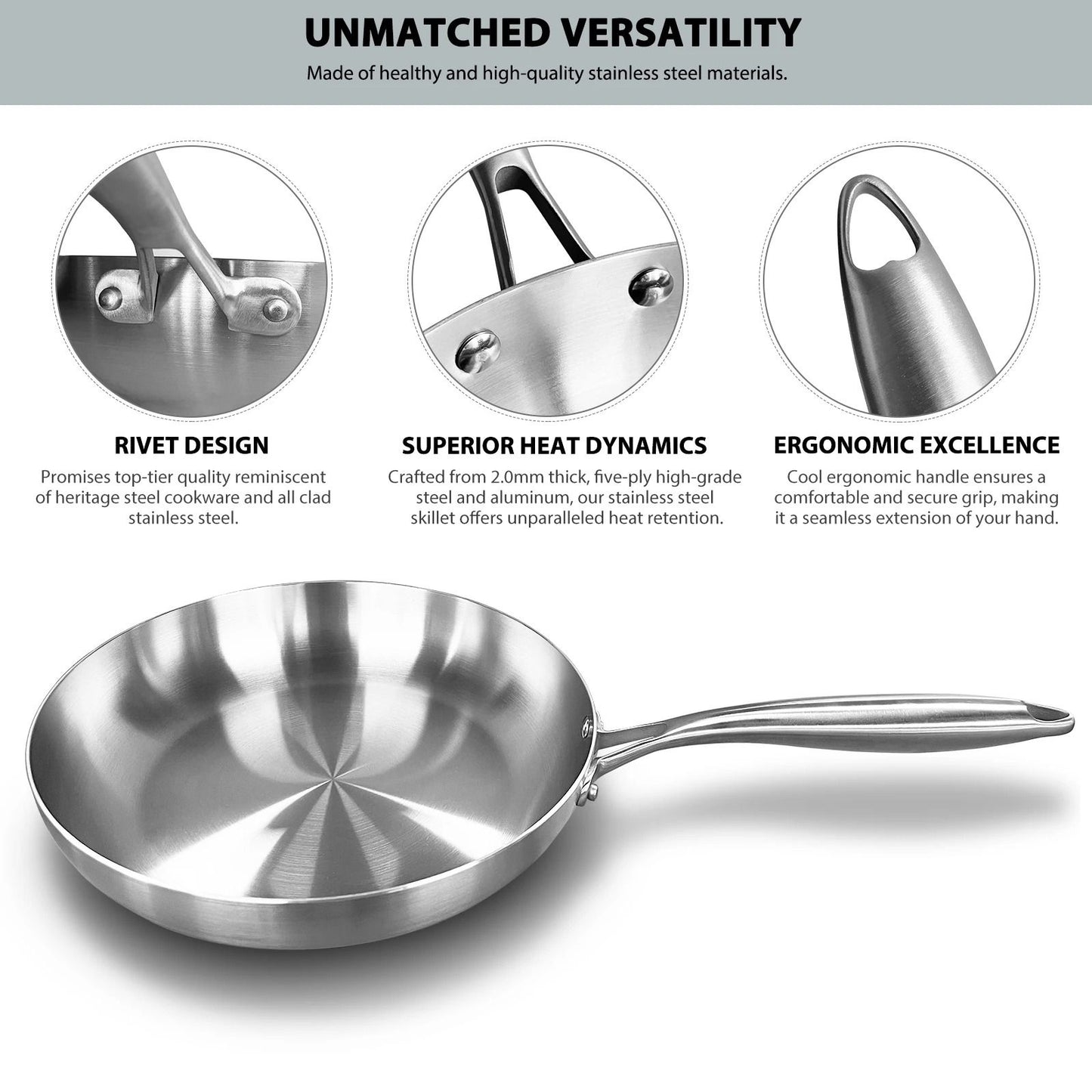 304 Stainless Steel Frying Pan Nonstick Uncoated Cookware 3