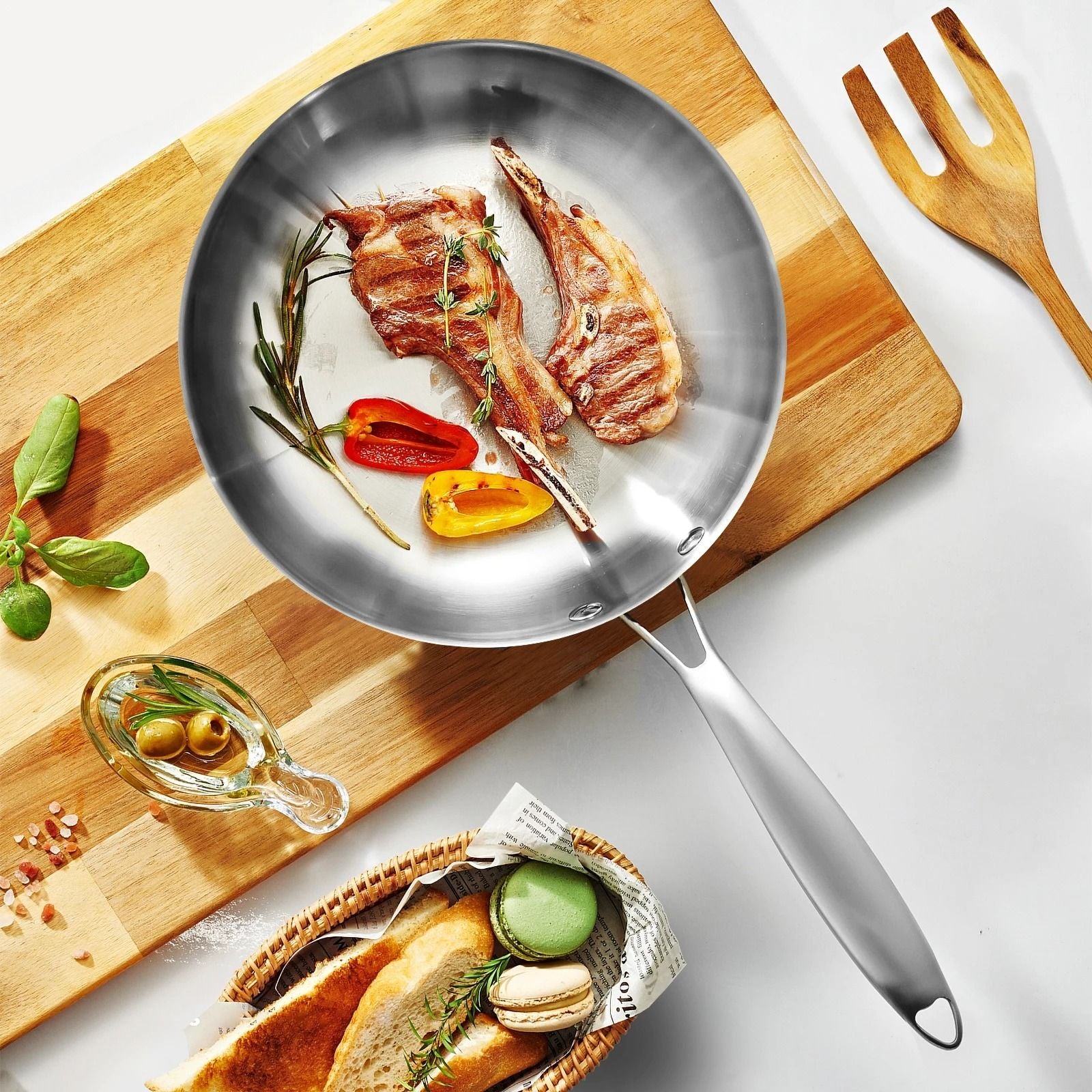 304 Stainless Steel Frying Pan Nonstick Uncoated Cookware 6