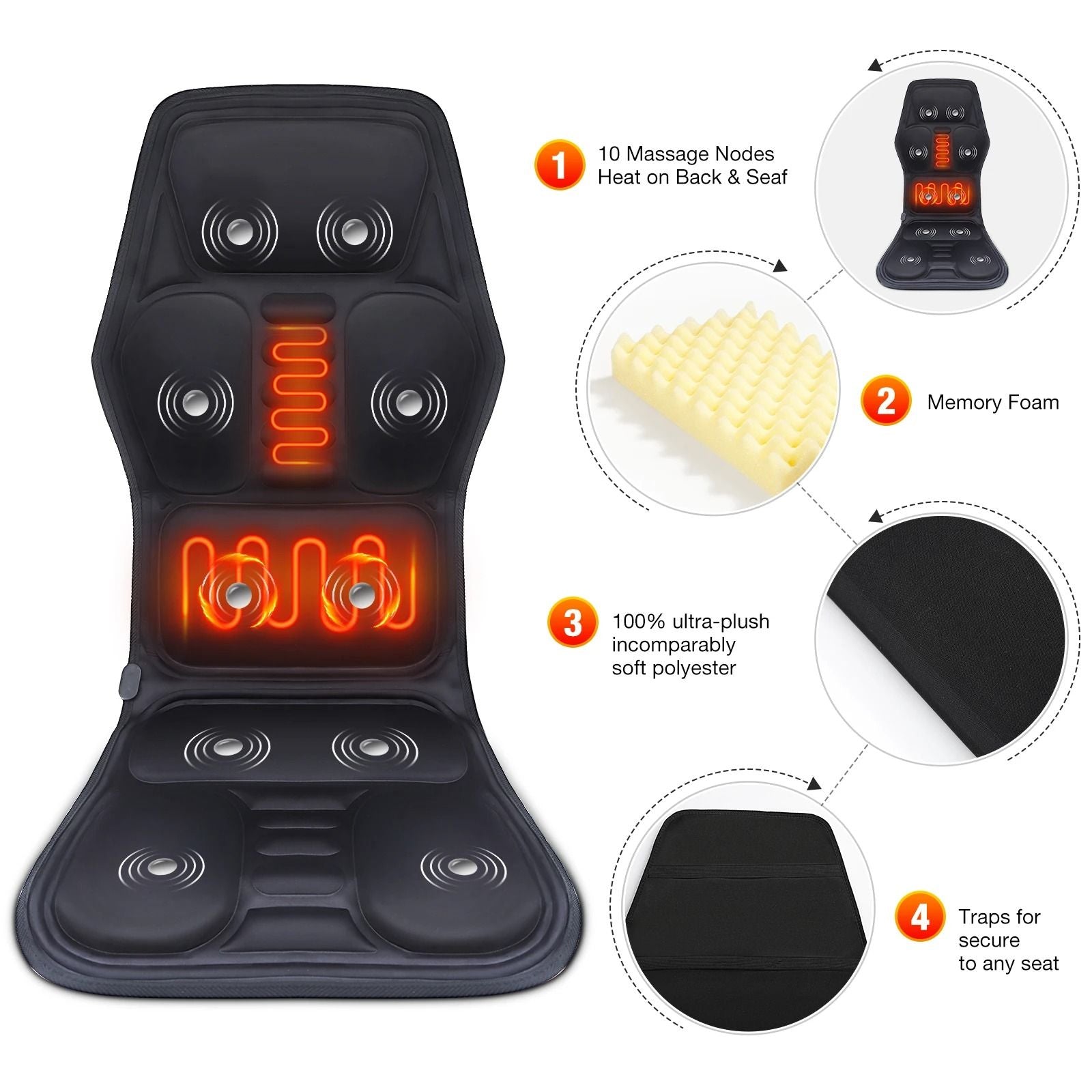 Electric Heating Back And Waist Massager Mat With Vibration For Chair Or Car 3
