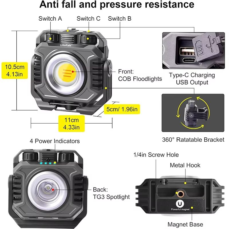 LiitoKala LF786 Rechargeable Work Light With 5000mAh Battery  Magnetic 360 Rotation  Adjustable Col 1
