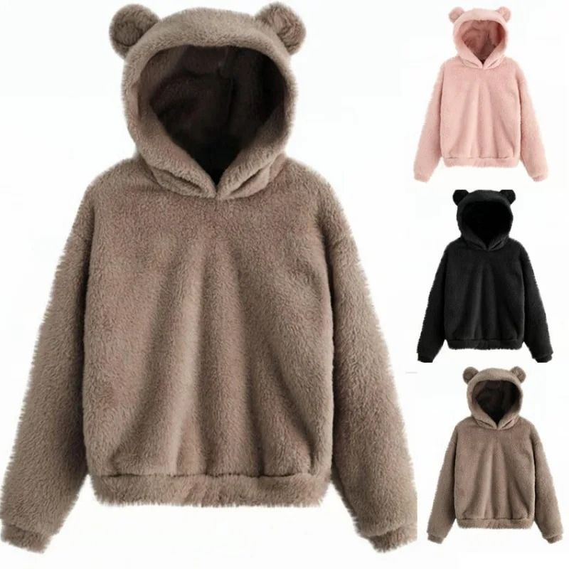 Womens Plush Rabbit Ear Hoodie with Long Sleeves