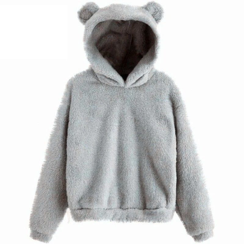 Womens Plush Rabbit Ear Hoodie With Long Sleeves 7