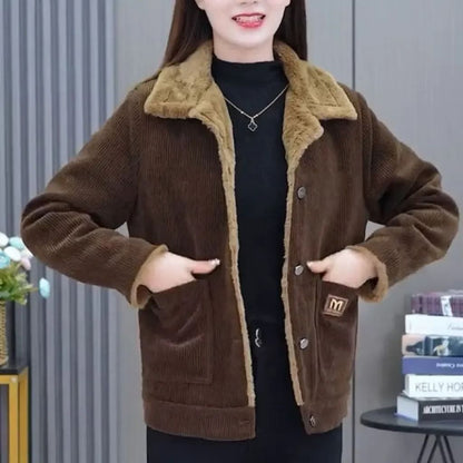 Plus Size Corduroy Short Coat With Long Sleeves 4