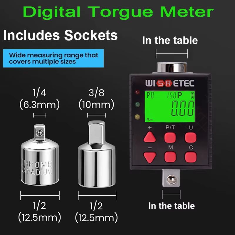 High Precision Digital Torque Meter 0.1-340 Nm Adjustable Electronic Torque Wrench Adapter for Professional Use