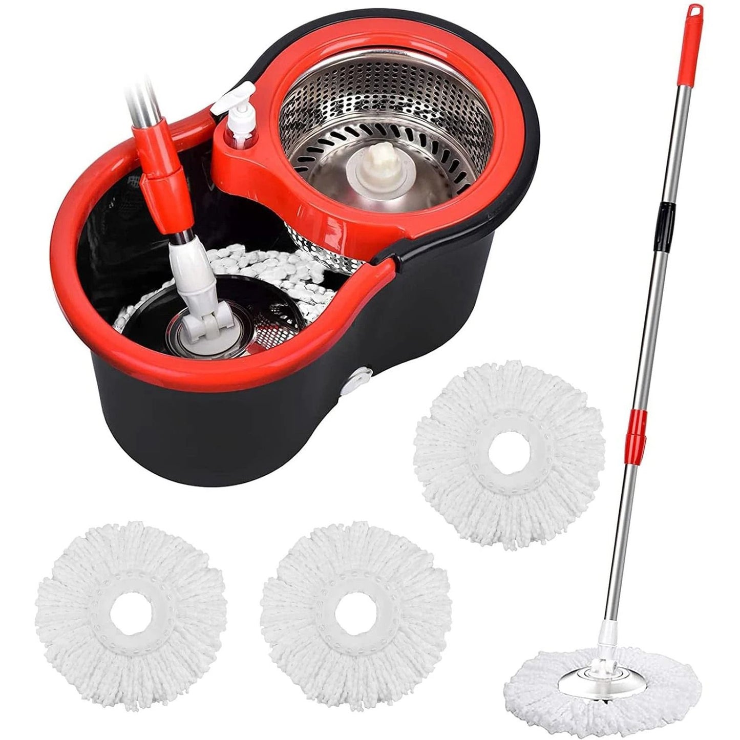 Spin Mop and Bucket Set with Wring System and 3 Microfiber Heads