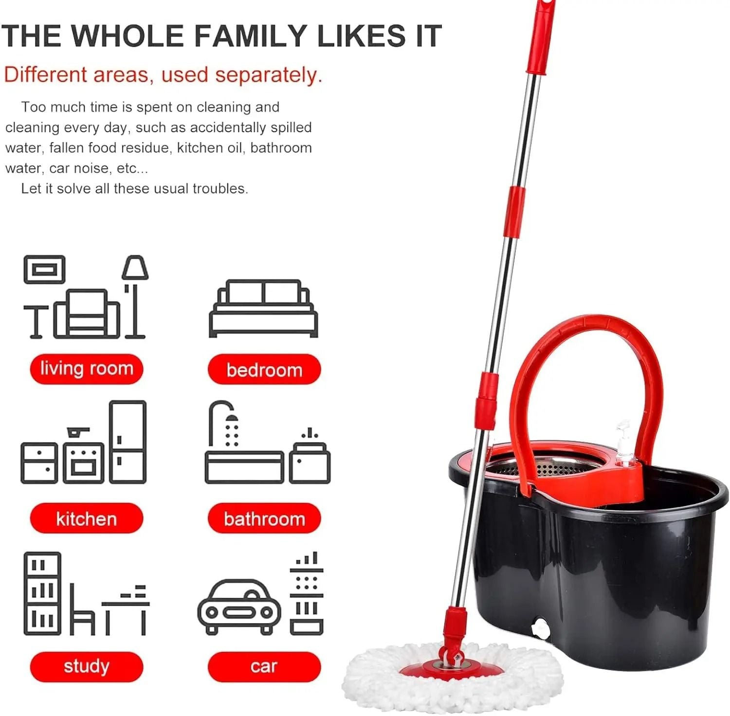 Spin Mop And Bucket Set With Wring System And 3 Microfiber Heads 3
