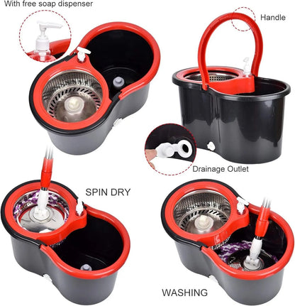Spin Mop And Bucket Set With Wring System And 3 Microfiber Heads 4