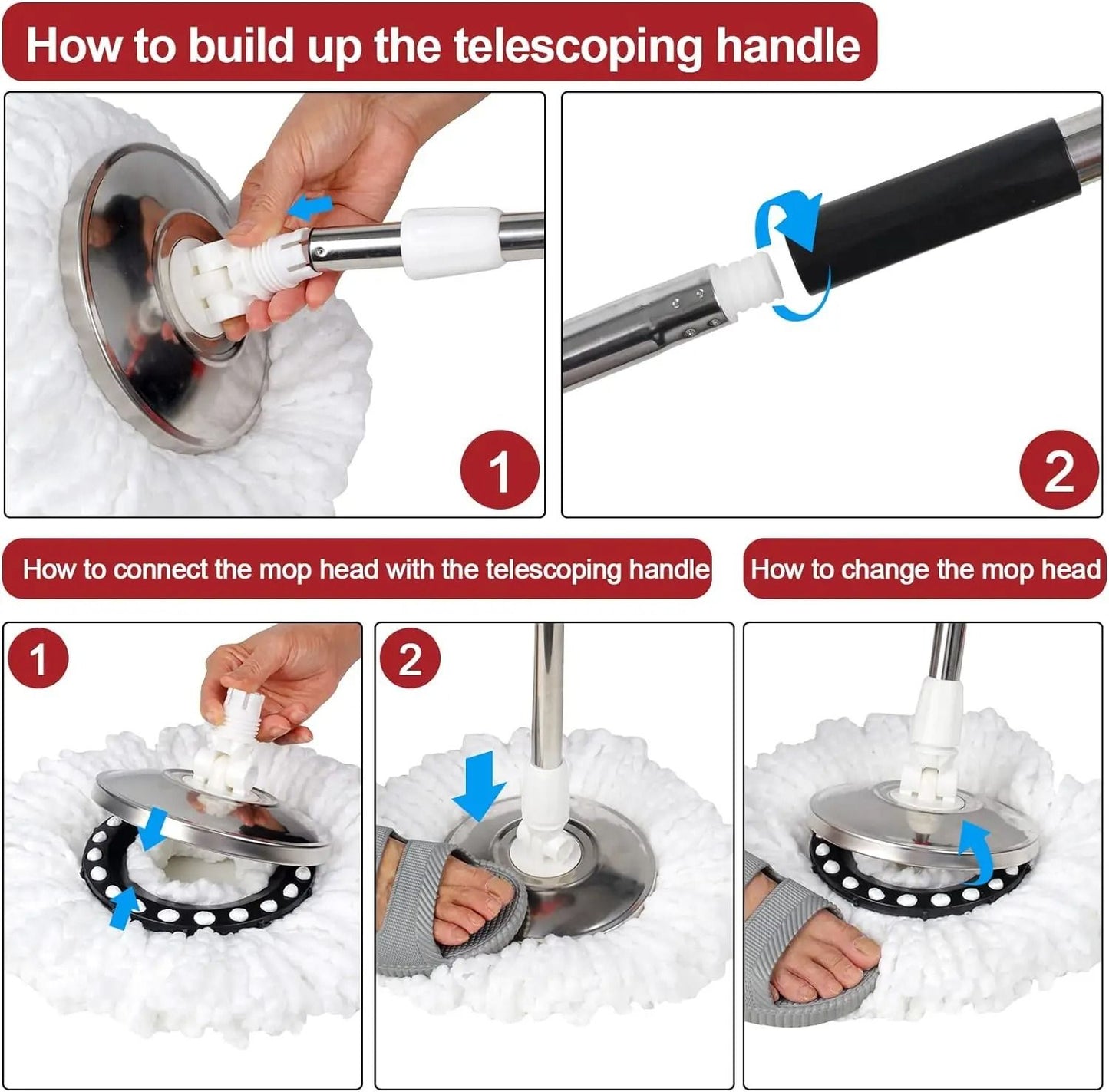 Spin Mop And Bucket Set With Wring System And 3 Microfiber Heads 5