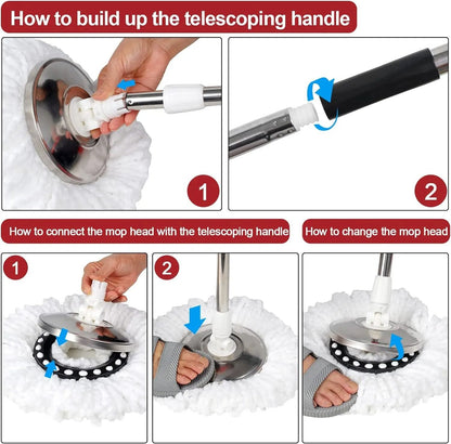 Spin Mop And Bucket Set With Wring System And 3 Microfiber Heads 5