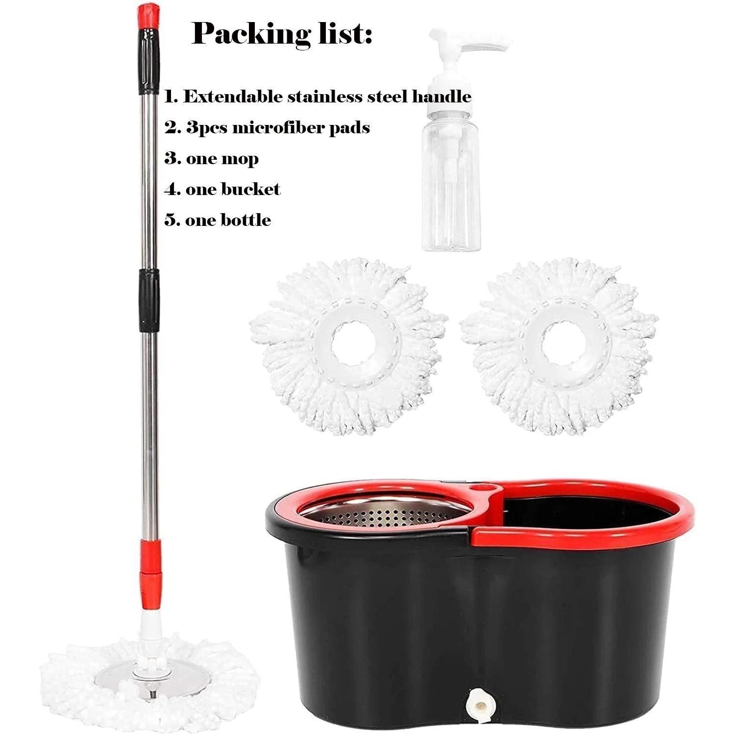 Spin Mop And Bucket Set With Wring System And 3 Microfiber Heads 6