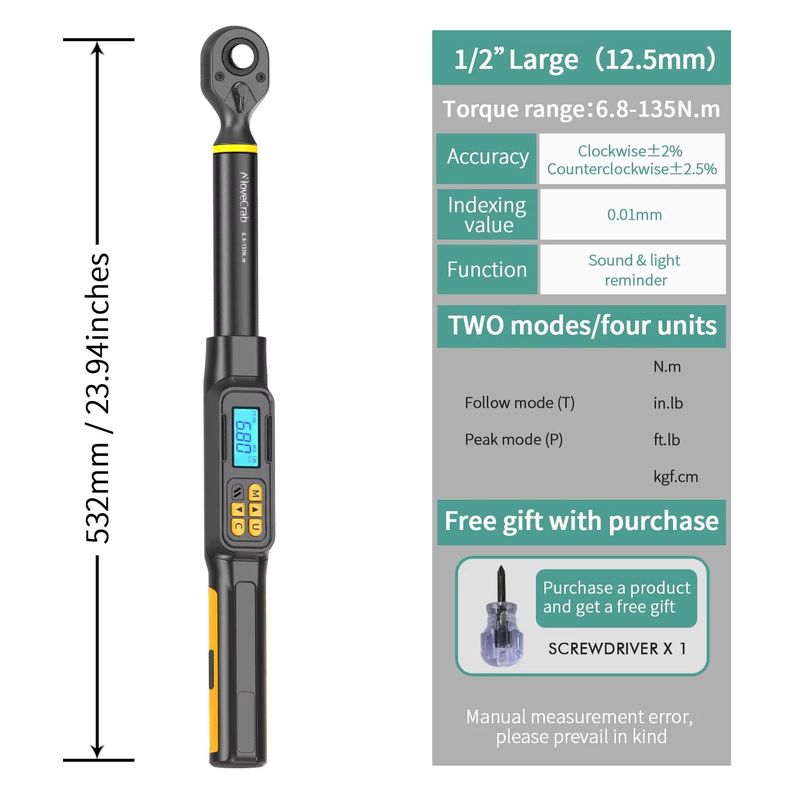 MOVECRAB Digital Torque Wrench Adapter 15340Nm  High Precision Electronic Torque Meter With Preset  9