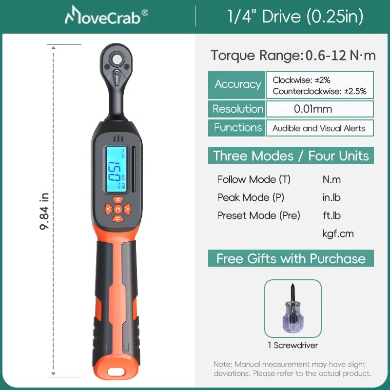 MOVECRAB Digital Torque Wrench Adapter 15340Nm  High Precision Electronic Torque Meter With Preset  10