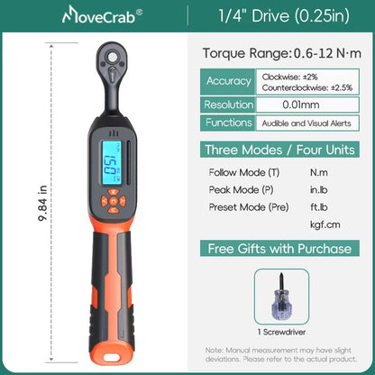 MOVECRAB Digital Torque Wrench Adapter 15340Nm  High Precision Electronic Torque Meter With Preset  10