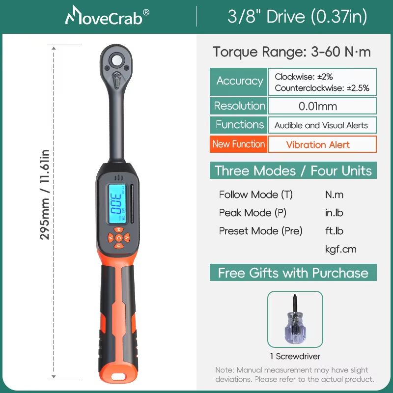 MOVECRAB Digital Torque Wrench Adapter 15340Nm  High Precision Electronic Torque Meter With Preset  16