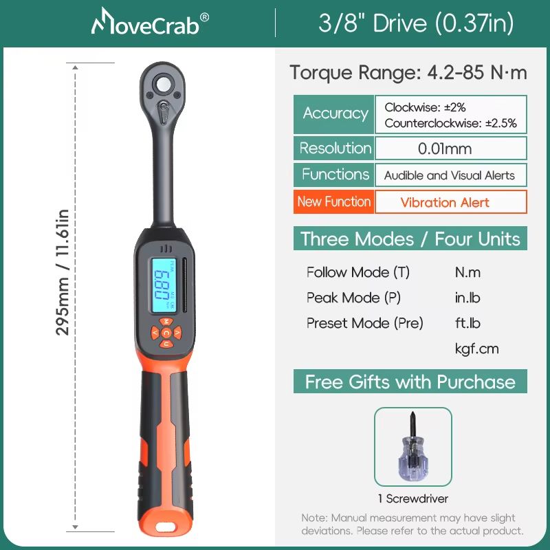 MOVECRAB Digital Torque Wrench Adapter 15340Nm  High Precision Electronic Torque Meter With Preset  17