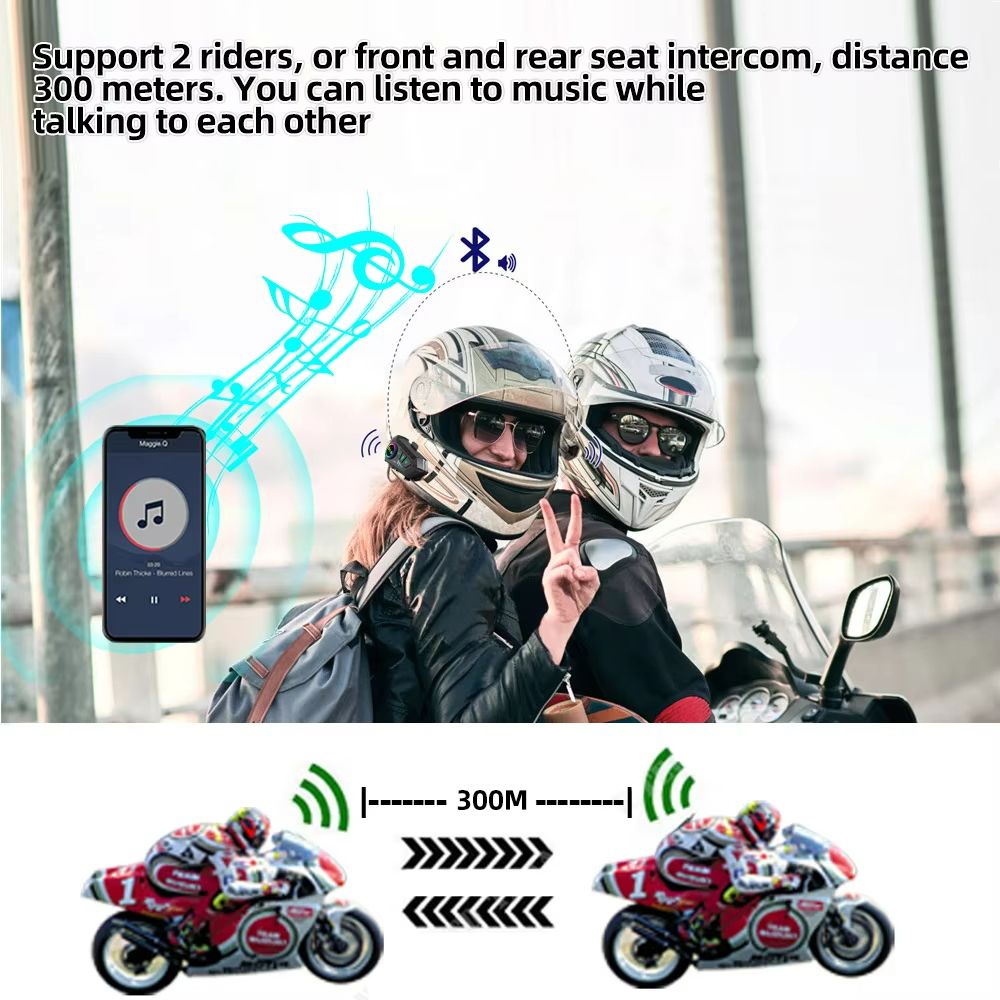 Motorcycle Bluetooth Intercom Headset  Waterproof Helmet Communication System With Music Sharing Fo 1