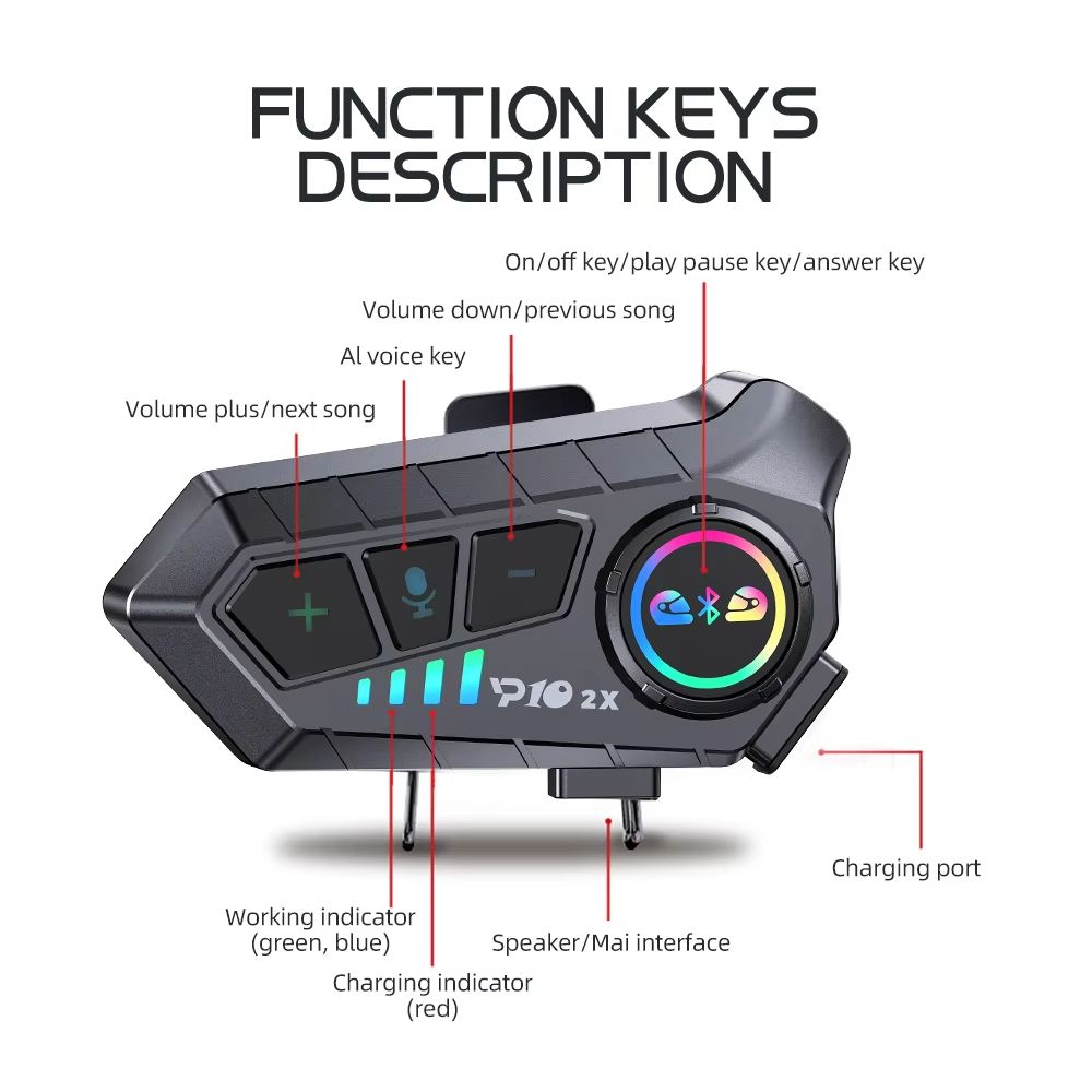 Motorcycle Bluetooth Intercom Headset  Waterproof Helmet Communication System With Music Sharing Fo 5
