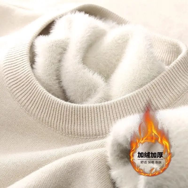 Mens Plush Knitted Turtleneck Sweater With Velvet Lining 11