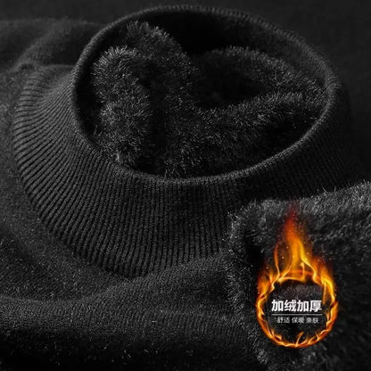 Mens Plush Knitted Turtleneck Sweater With Velvet Lining 1