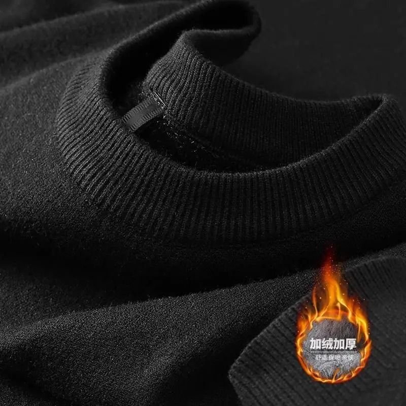 Mens Plush Knitted Turtleneck Sweater With Velvet Lining 3