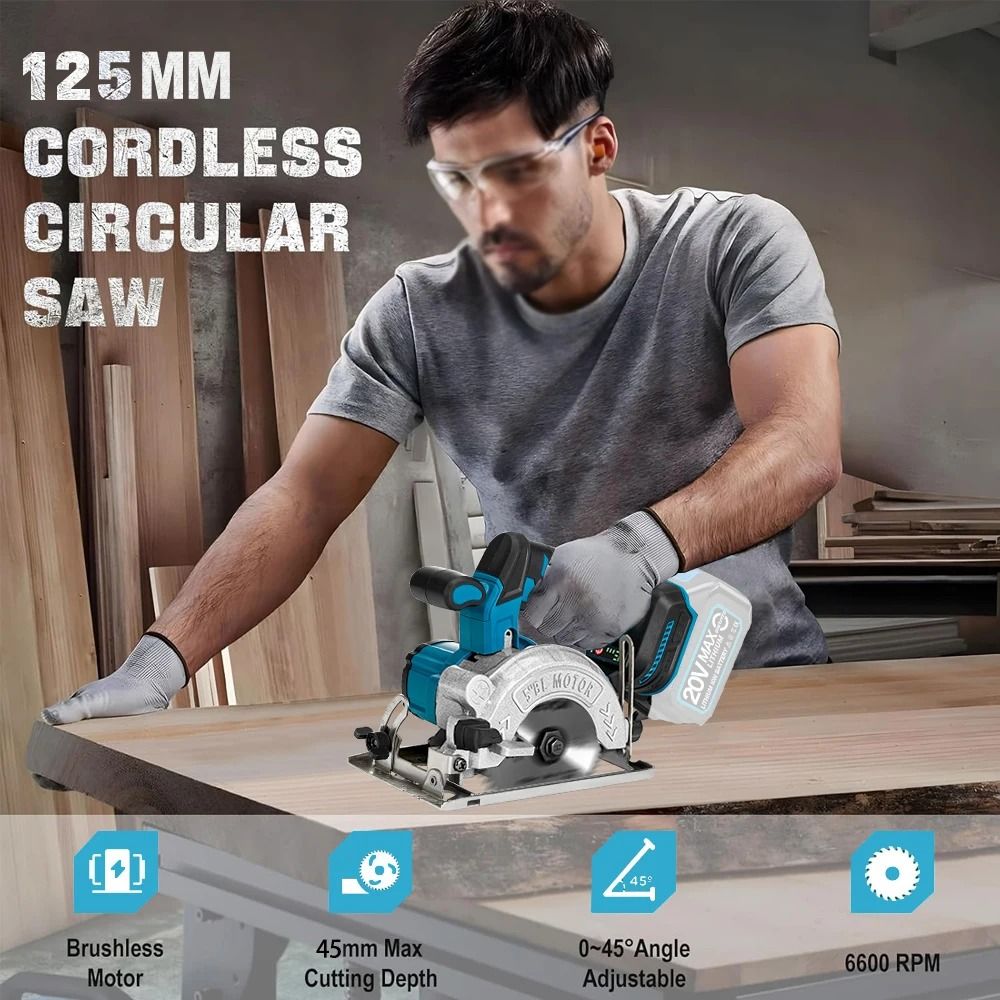 5 Inch Brushless Electric Circular Saw Cordless High Power Wood Cutting Tool Compatible With Makita 1