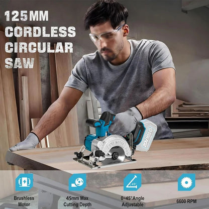 5 Inch Brushless Electric Circular Saw Cordless High Power Wood Cutting Tool Compatible With Makita 1