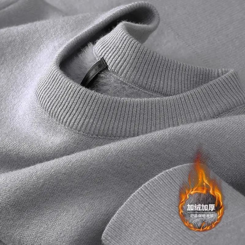 Mens Plush Knitted Turtleneck Sweater With Velvet Lining 12