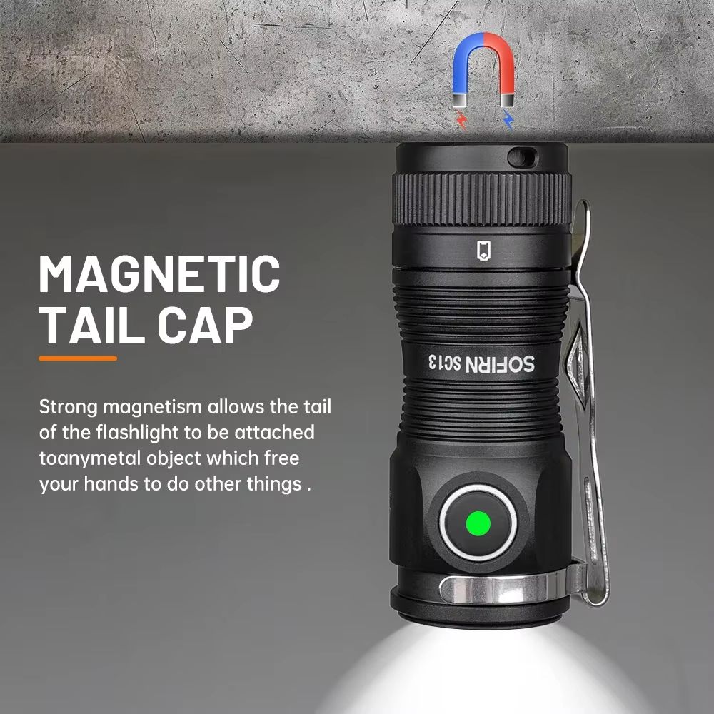 Sofirn SC13 Mini Rechargeable LED Flashlight  1300 Lumen High CRI Torch With Magnetic Base 2